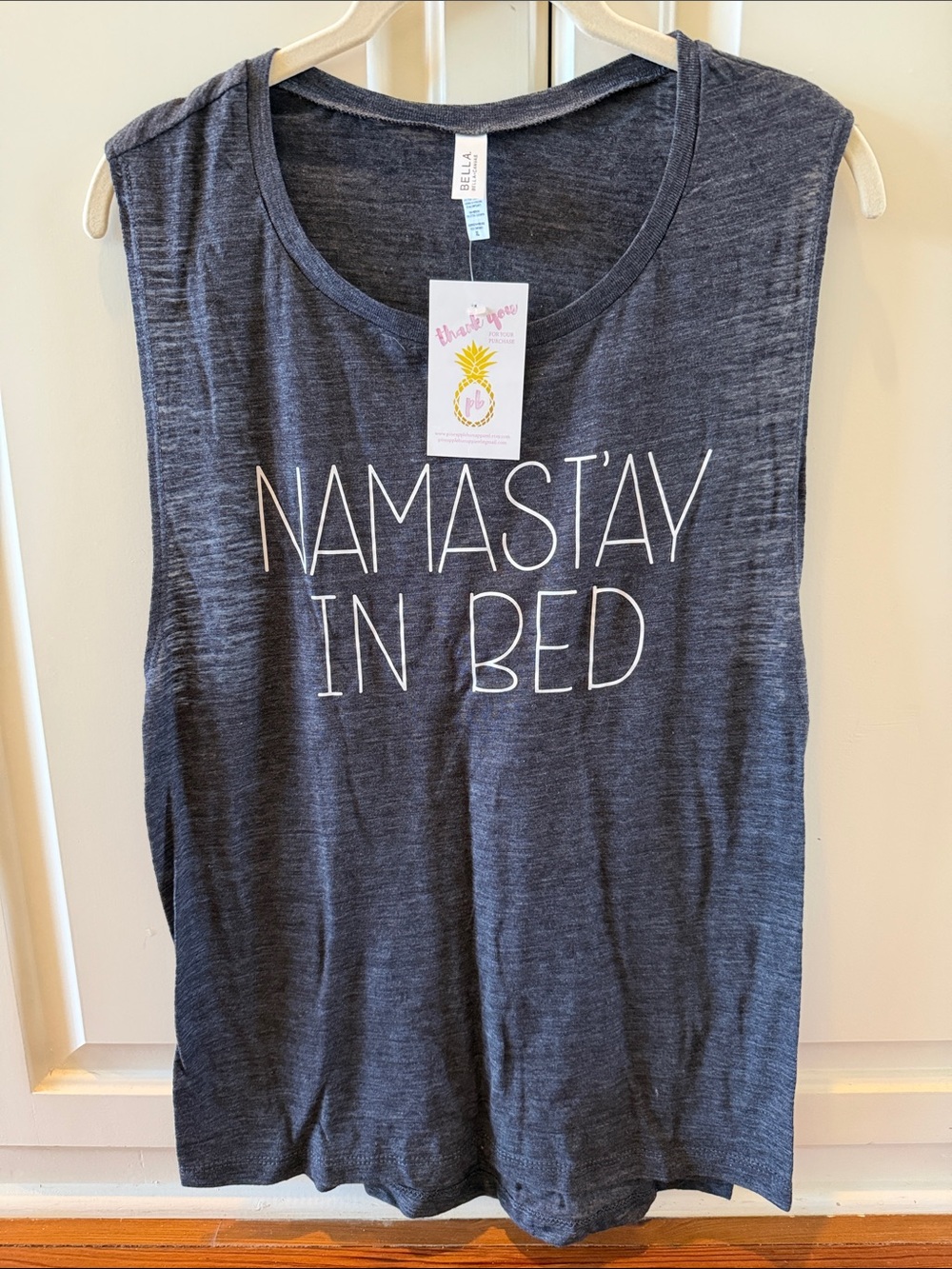 XL NWT Charcoal Gray Muscle Tee "Namast'ay In Bed" tank top